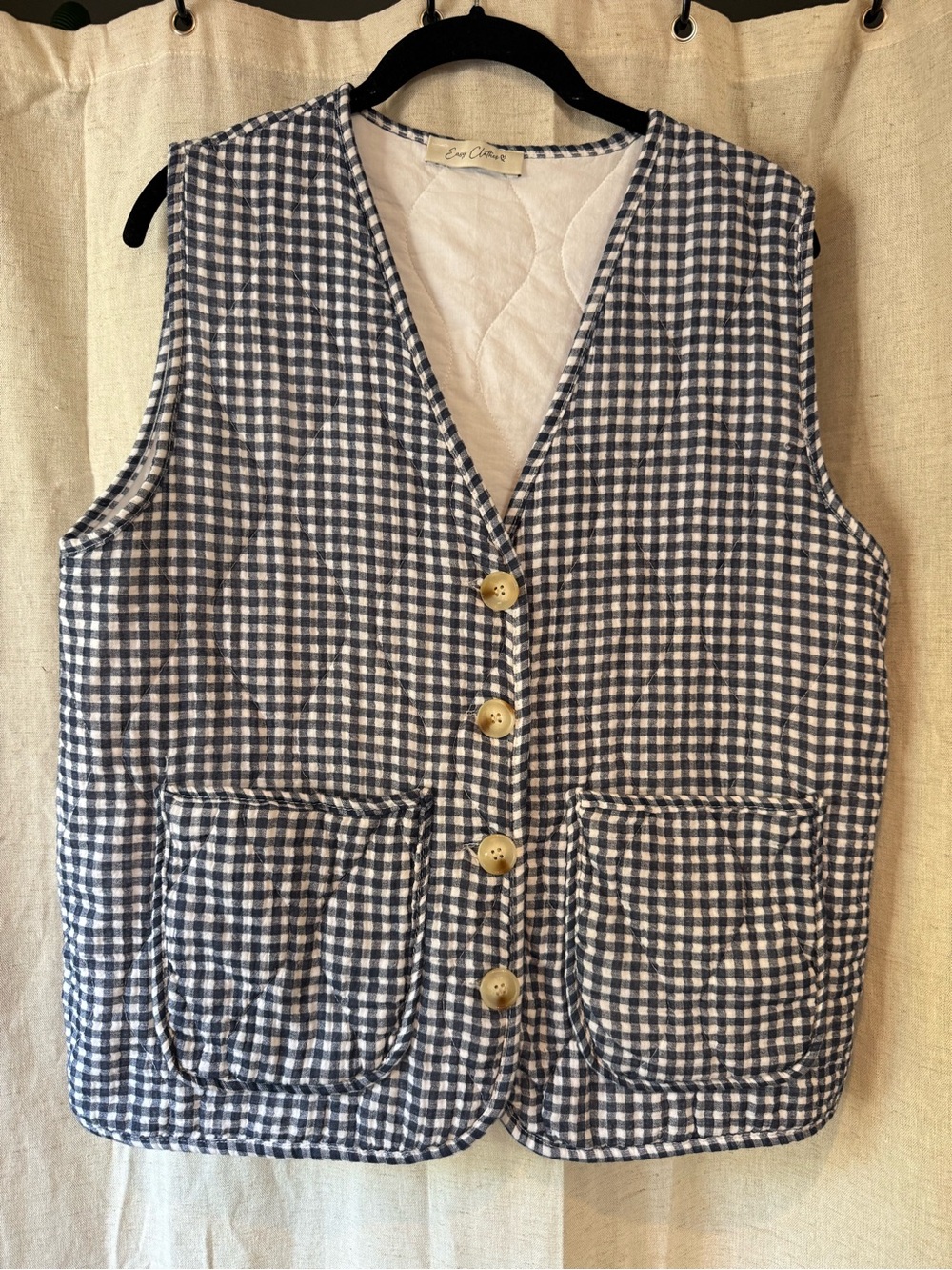 Easy Clothes Quilted Vest with Navy Gingham Trim